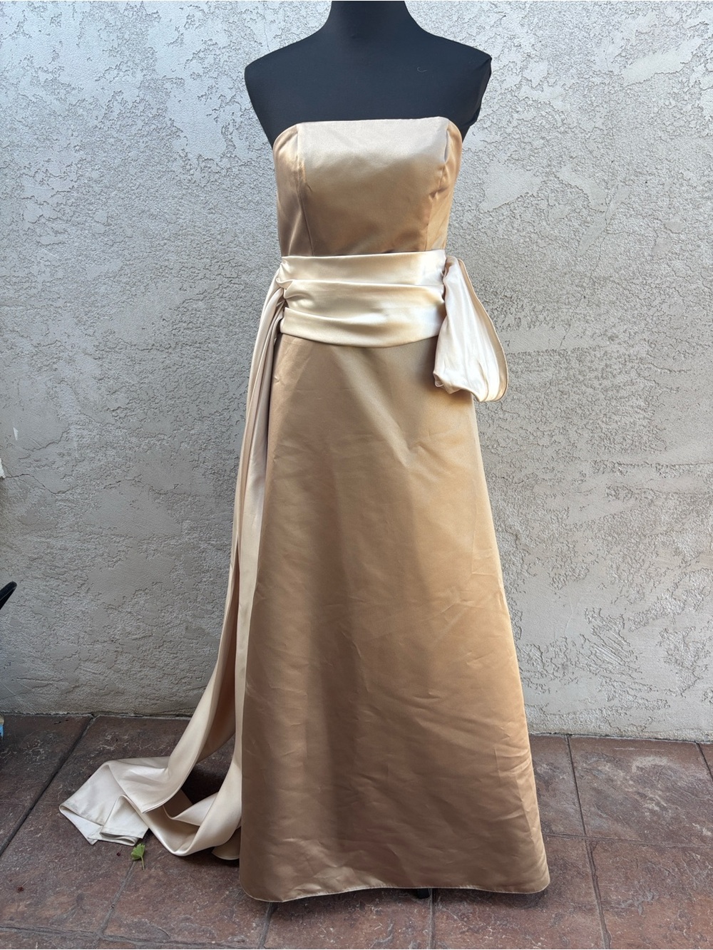 Bill Levkoff Strapless Satin Gown in Champagne Gold